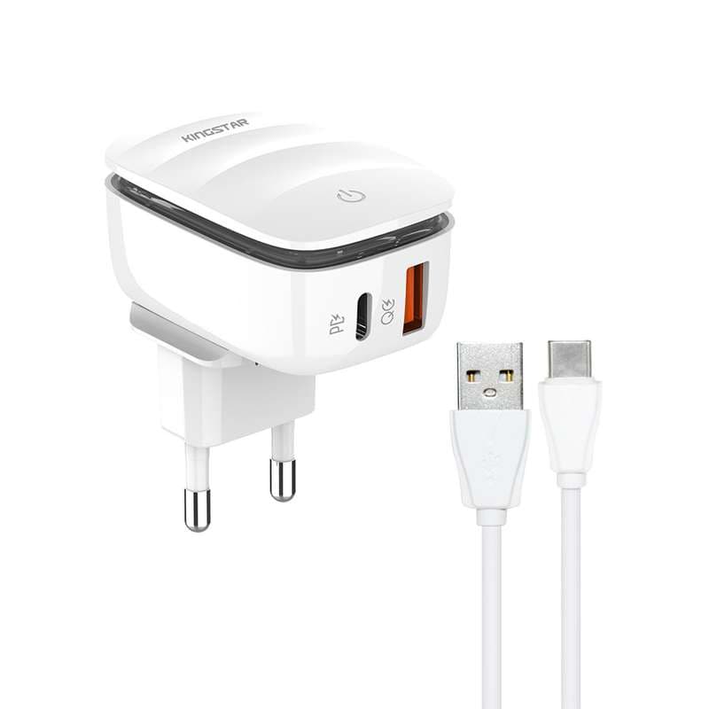 شارژر دیواری 20 وات کینگ استار مدل KW193C PD به همراه کابل USB-C