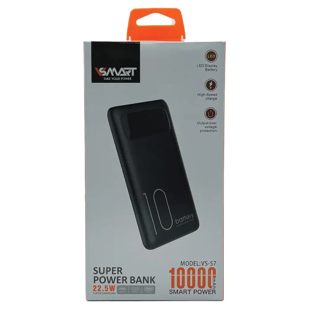 پاوربانک وی اسمارت مدل VS-57 – ظرفیت 10000 میلی‌آمپر با دو خروجی USB