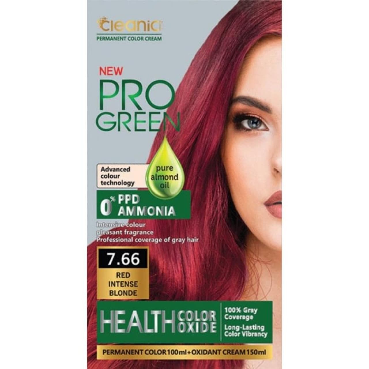 کیت رنگ موی بدون آمونیاک PRO GREEN رنگ بلوند قرمز قوی شماره 7.66 حجم 100 گرم