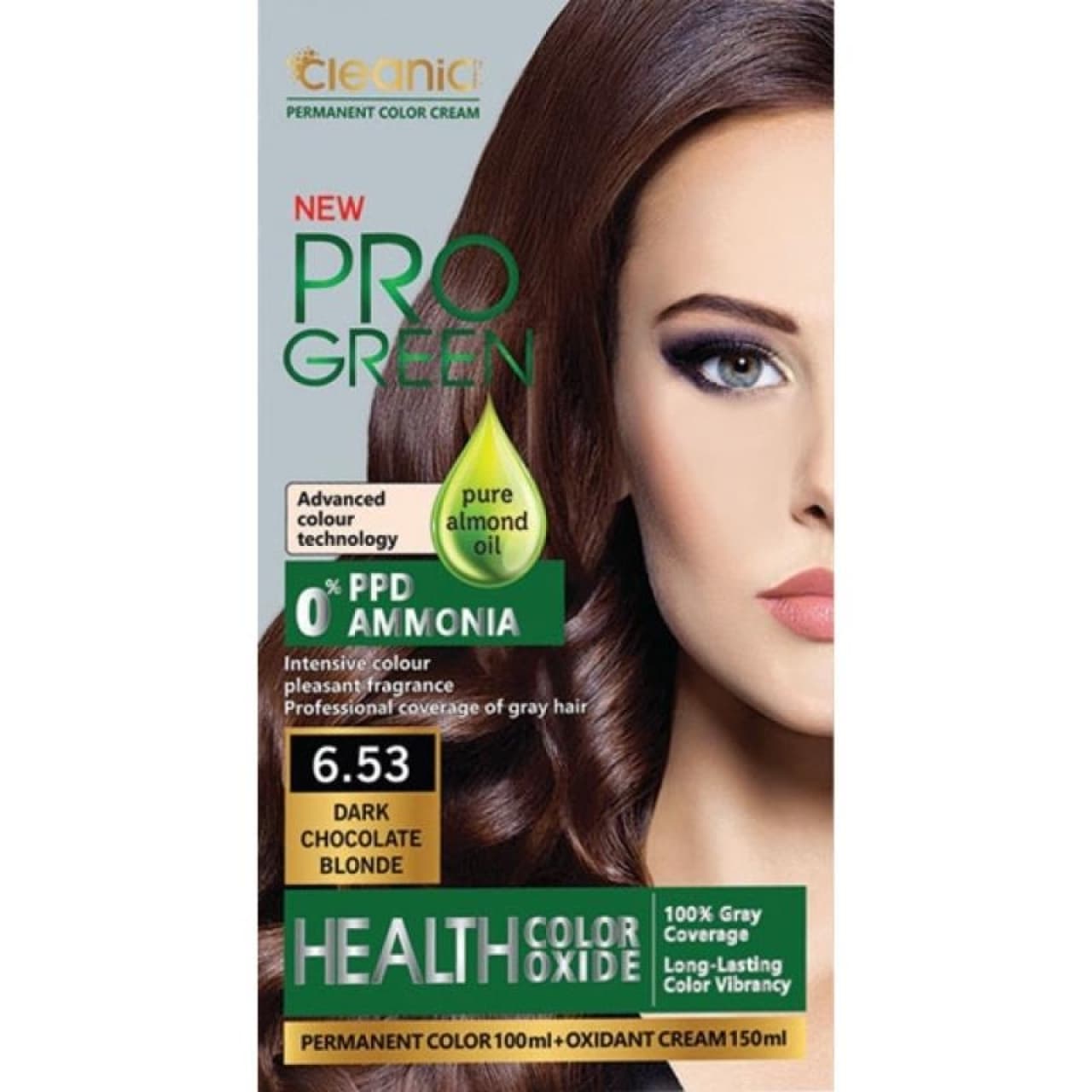 کیت رنگ موی بدون آمونیاک PRO GREEN رنگ بلوند شکلاتی تیره شماره 6.53 حجم 100 گرم