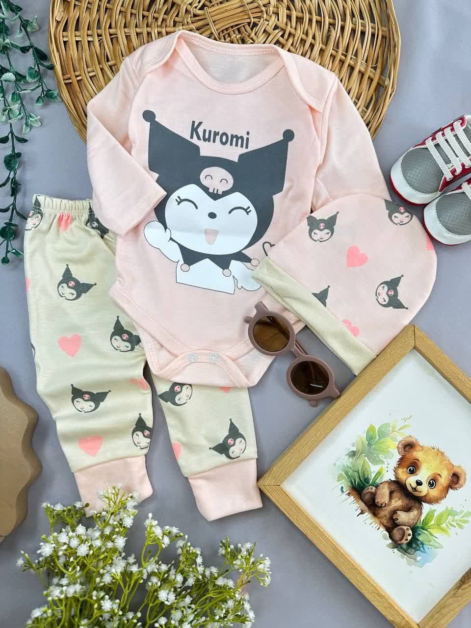 سه تکه طرح کرومی گلبهی نوزادی و کودک کد 117219