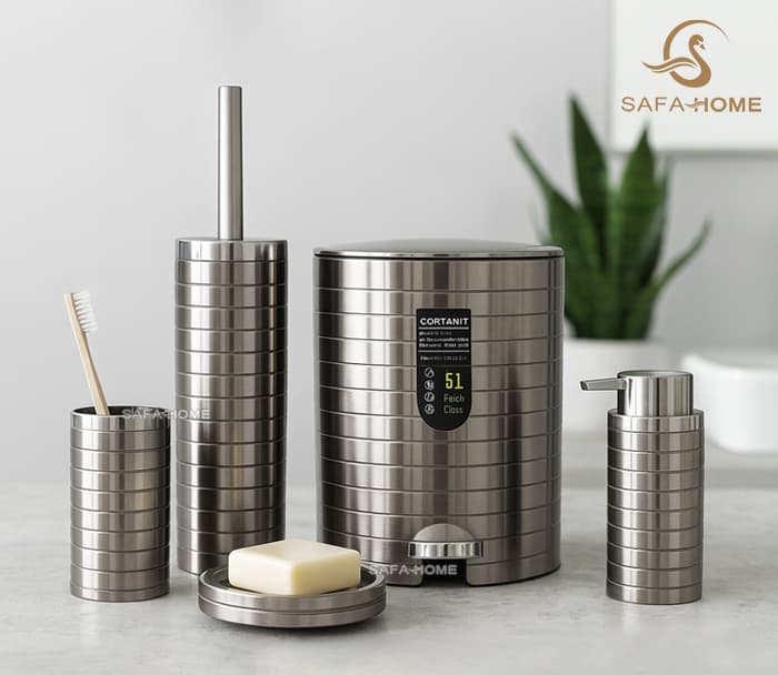 ست سرویس بهداشتی 5 تکه طرح خطی سیلور