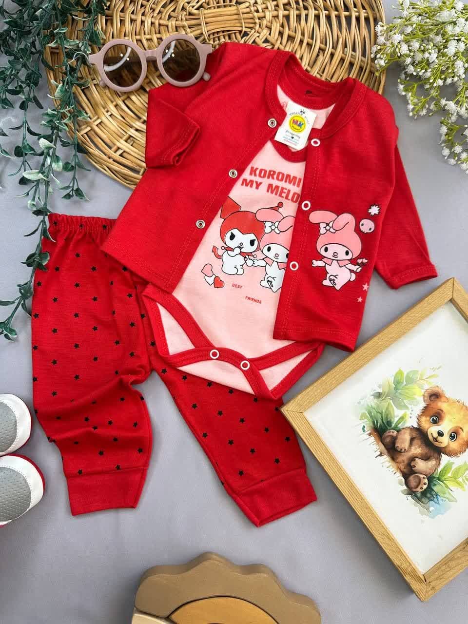 سه تکه طرح کرومی قرمز گلبهی نوزادی و کودک کد 117226