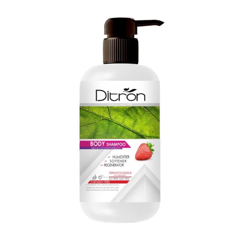 شامپو بدن دیترون نرم‌کننده و ویتامینه مدل توت‌فرنگی 500 میل
