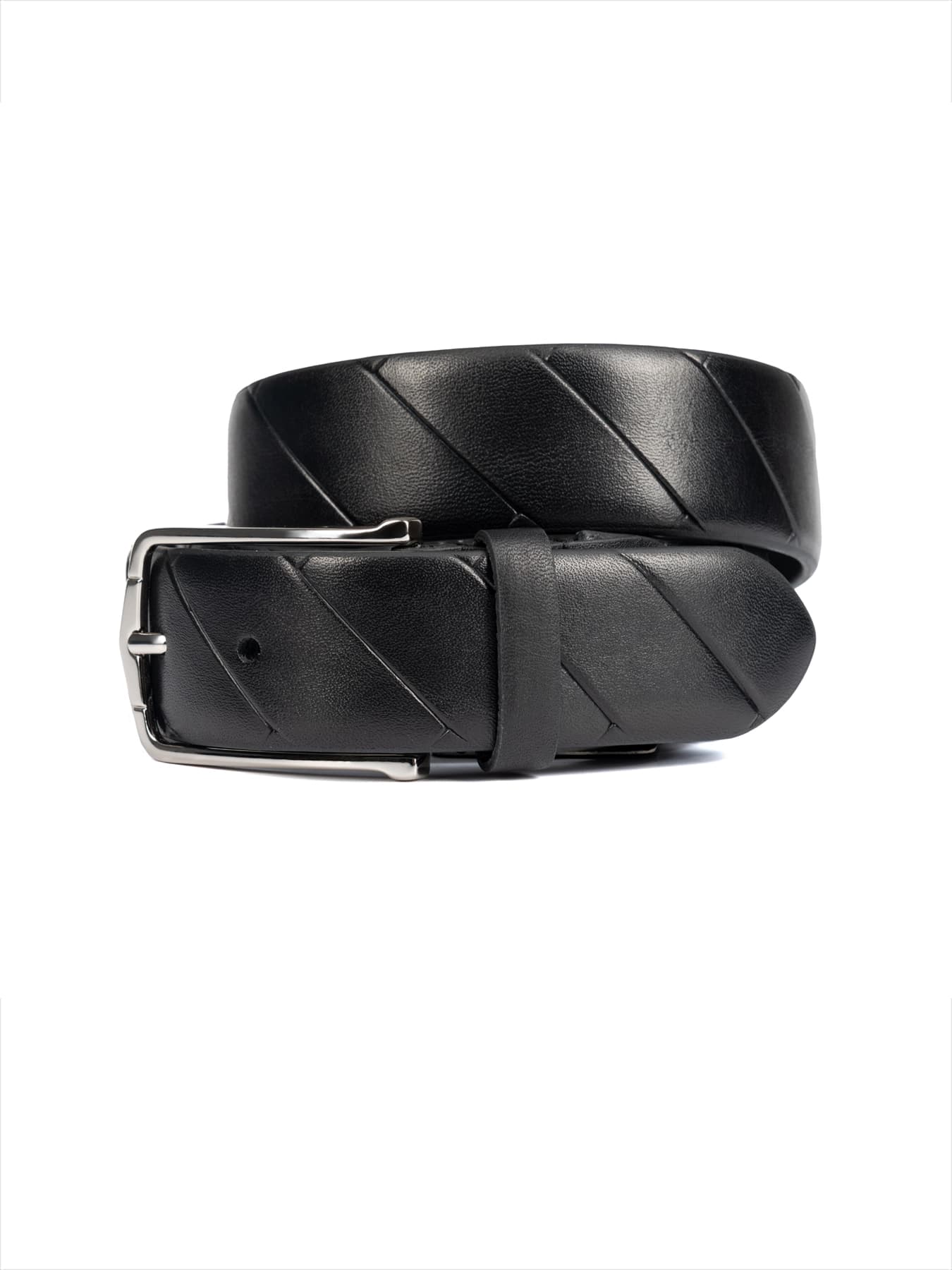 کمربند چرم مشکی زبانه دار طرح دار 52