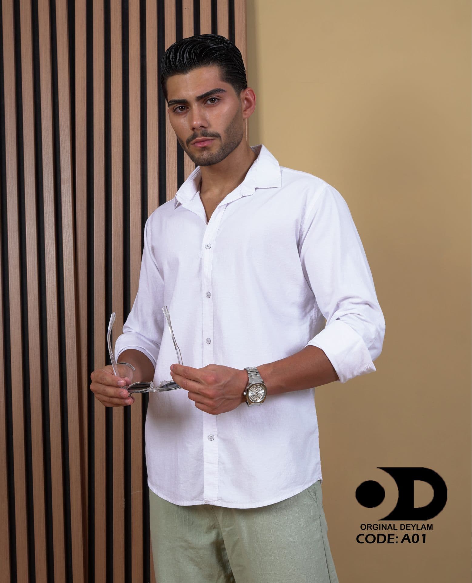 پیراهن سفید مردانه پارچه بوگله اعلا قواره دار | استایل اولد مانی کد A01