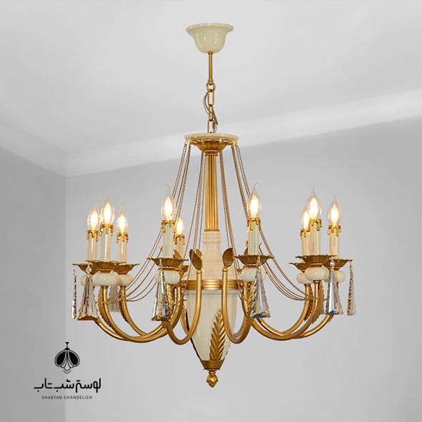 لوستر آویز 10 شعله نورسازان 841/10 کرم طلا مات