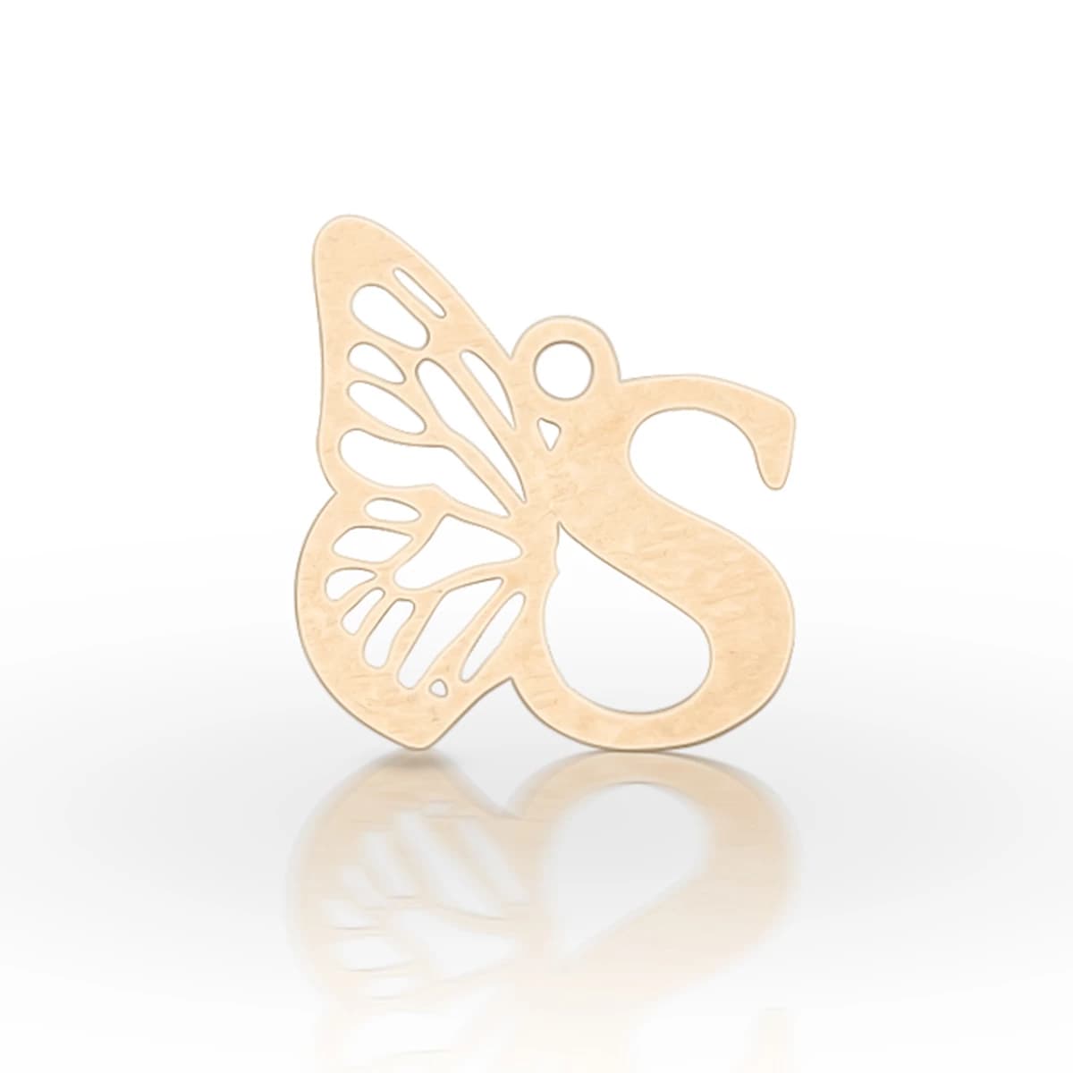 پلاک طلا زنانه طرح حرف S با بال پروانه