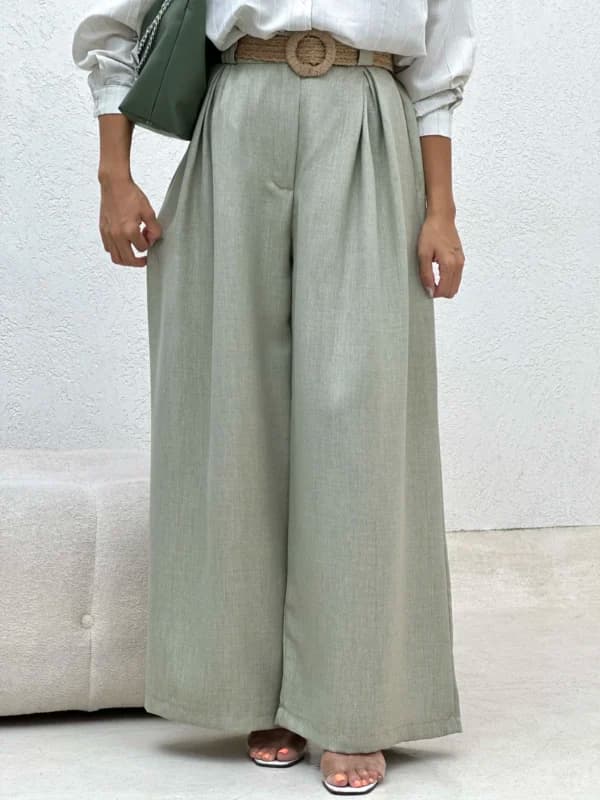 شلوار فول بگ پیله دار کمر کنفی