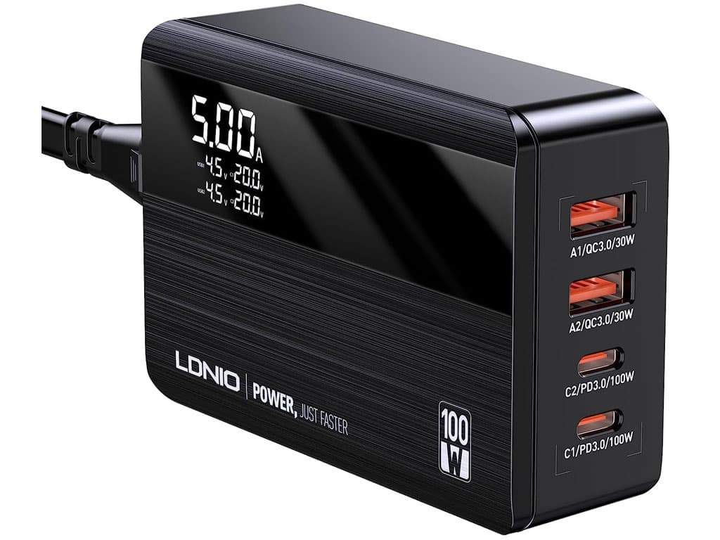 پاور هاب سوپر فست شارژ تایپ سی و یو اس بی 100 وات الدنیو LDNIO A4809C 100W GaN Super Fast Charger