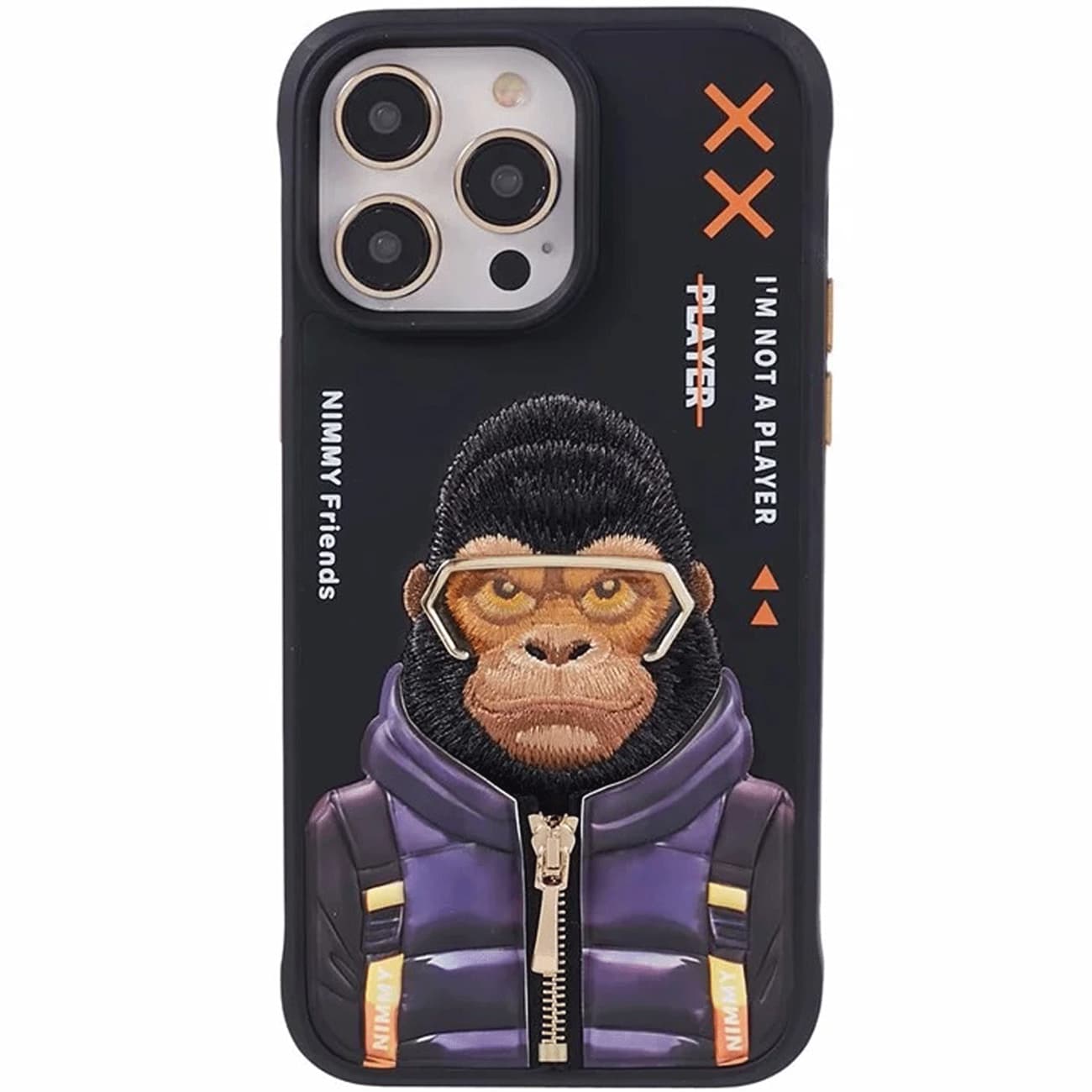 قاب مغناطیسی آیفون 16 پرو طرح گوریل با عینک و زیپ واقعی نیمی KM-016