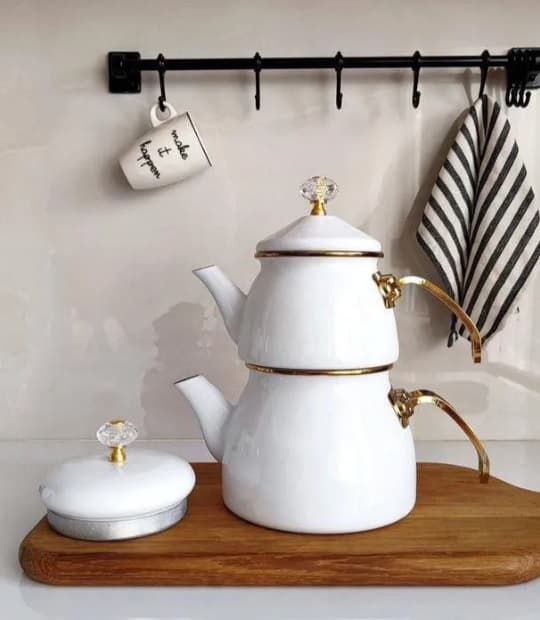 ست کتری و قوری لعابی برند شاهین محصول ترکیه سفید