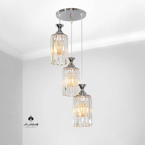 لوستر آویز سه شعله شب تاب 876/3 کروم با کریستال