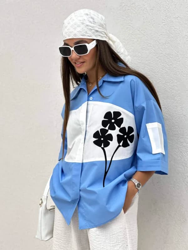 شومیز آستین جیب گل دار