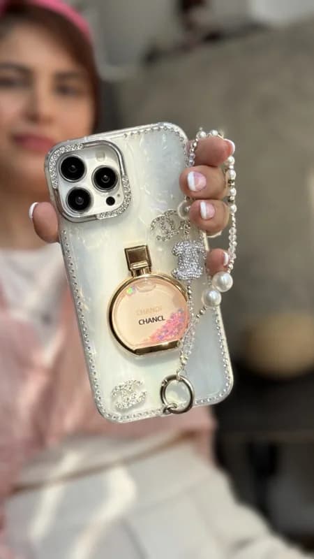 قاب گوشی آیفون پرفیوم کوکوشنل چنس نگین دار آکواریومی + پاپسوکت شنل
