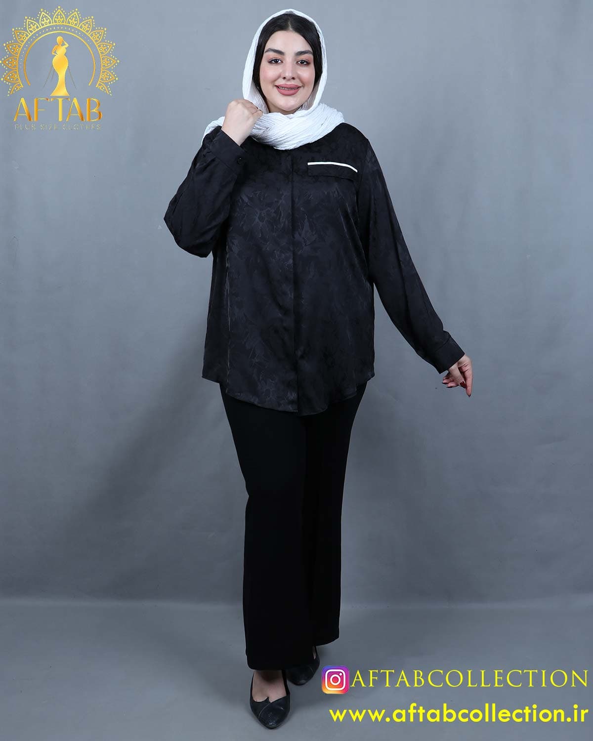 شومیز ساتن ژاکارد سایزبزرگ 6049