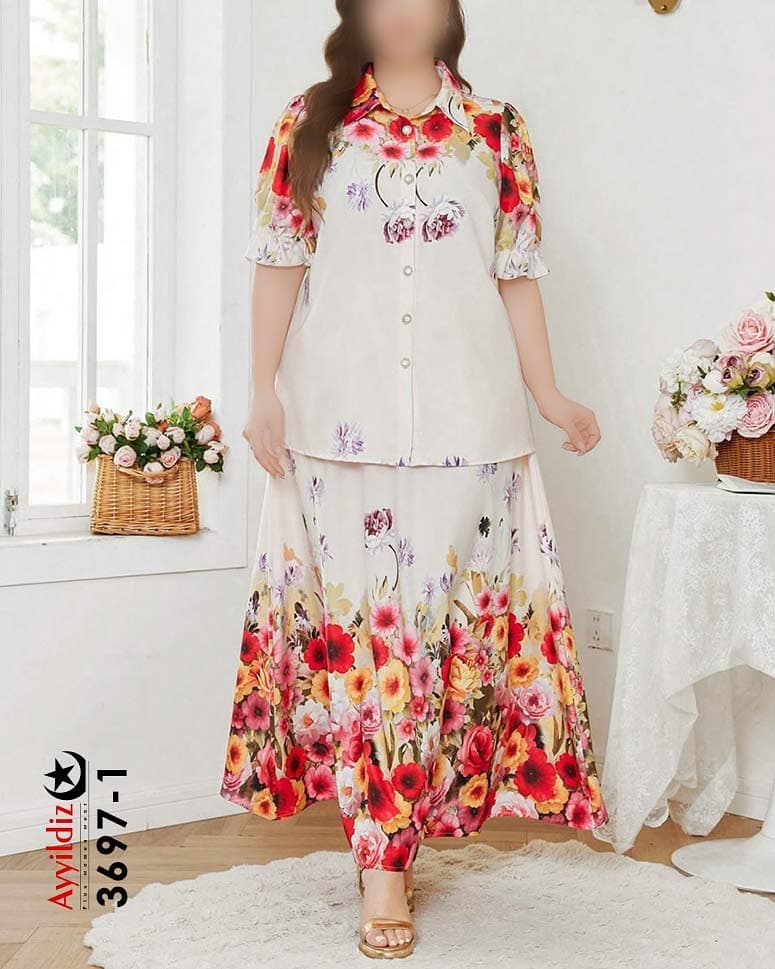 ست شومیز دامن خنک زنانه سایز بزرگ کد 3697