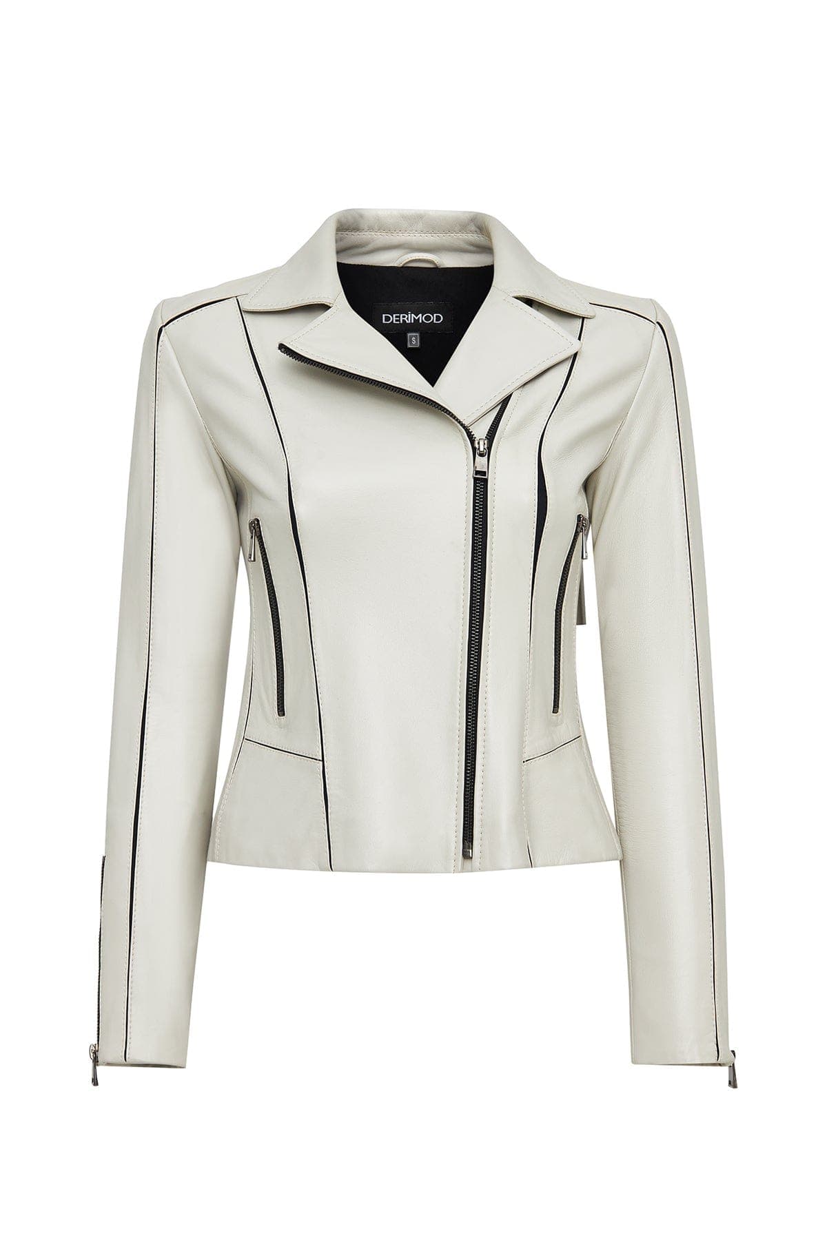 کت چرمی زنانه بژ بایکر جذب Kiara دری مد