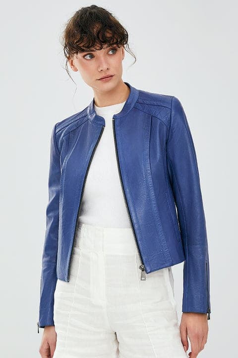 کت چرمی کوتاه آبی زنانه پاریس دری مد