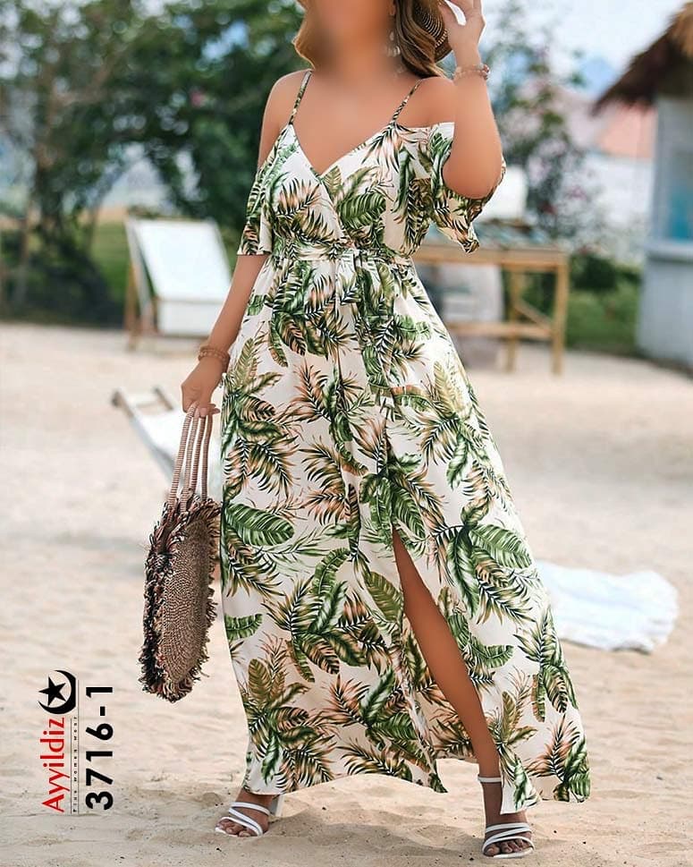 پیراهن زنانه ساحلی بندی سایز بزرگ کد 3716