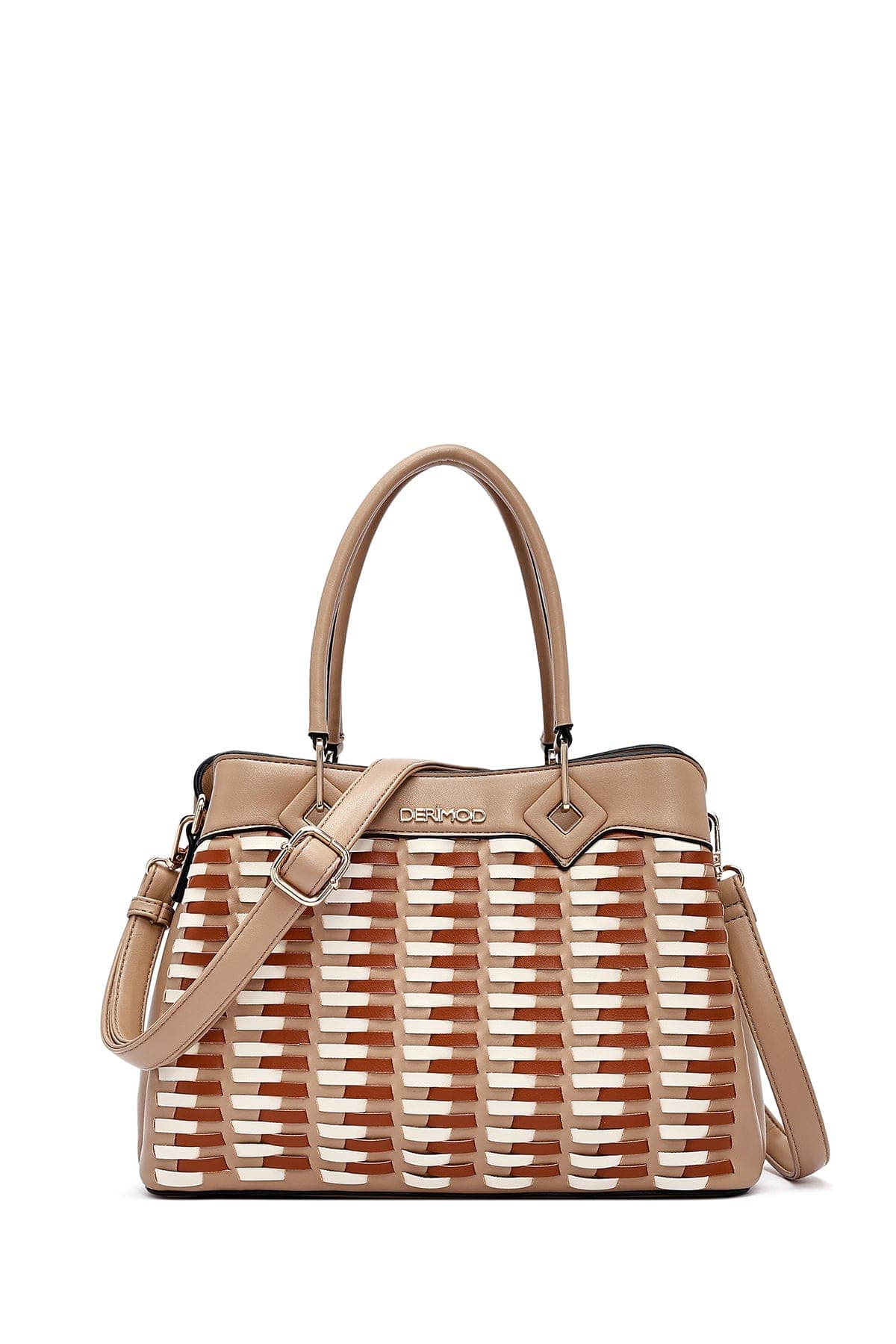 کیف زنانه دستی بژ بند بلند بافت‌دار دری مد