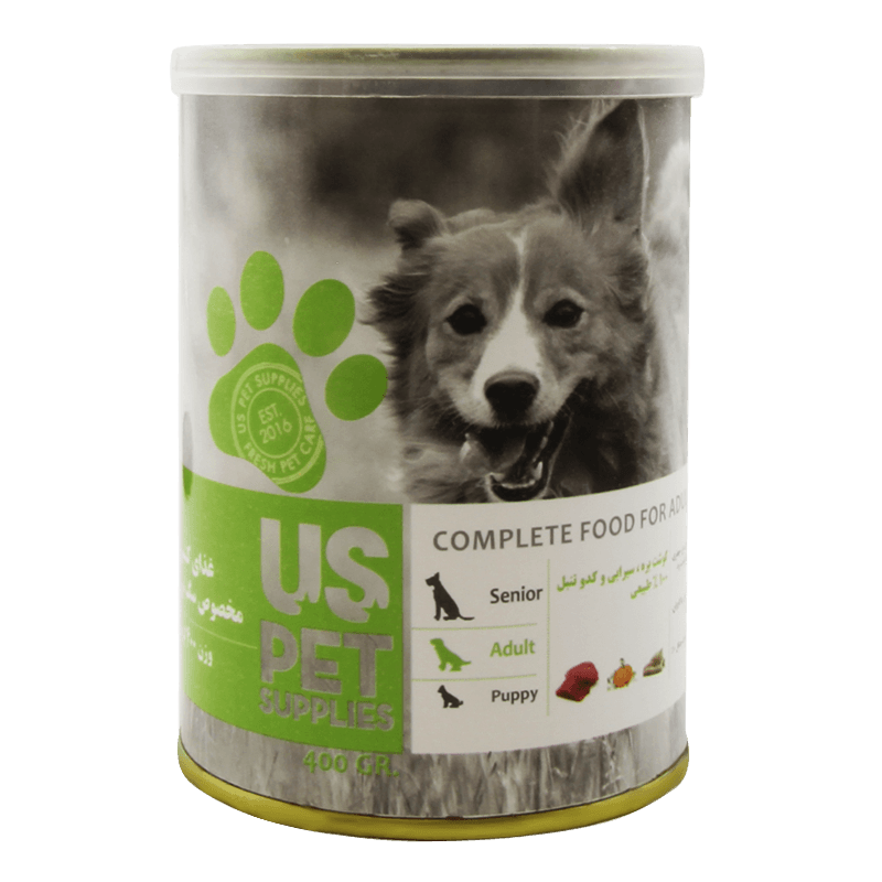 کنسرو غذای سگ یو اس پت با طعم گوشت بره و سیرابی و کدو حلوایی UsPet Canned Food With Lamb & Trip & Pumpkin وزن 400 گرم