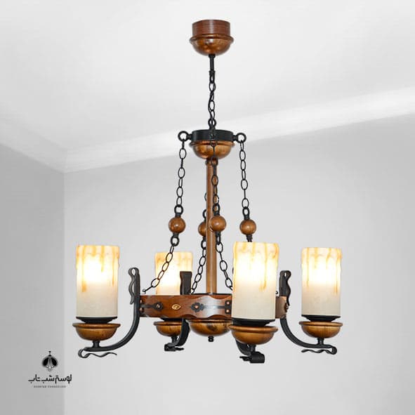 لوستر آویز چوبی 4 شعله ویل دارکار کد 209a
