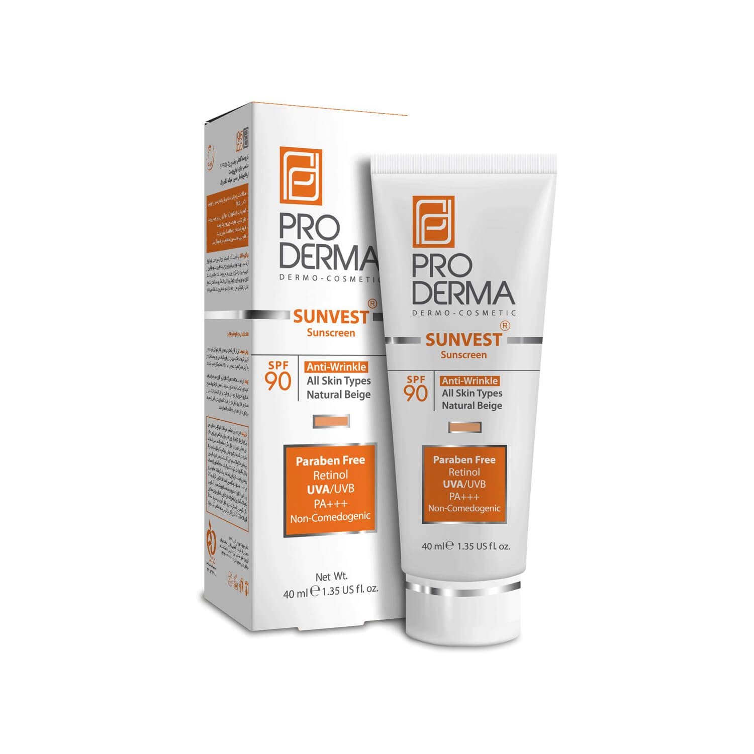 کرم ضد آفتاب و ضد چروک پرودرما SPF 90 مناسب انواع پوست حجم 40 میلی لیتر - بژ طبیعی