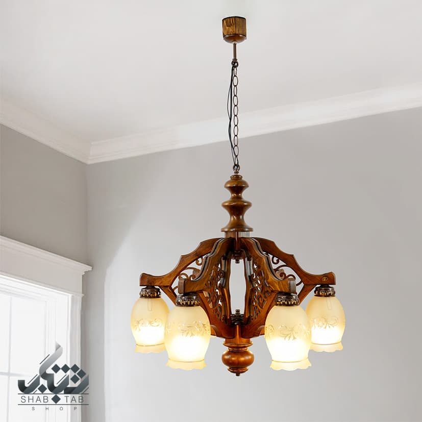 لوستر چوبی رادین دارکار شش شعله کد 208