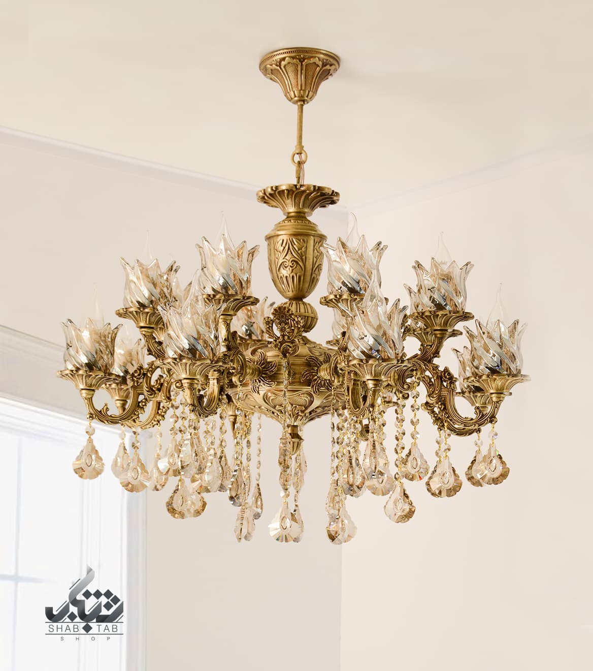 لوستر آویز هشت شاخه شانزده شعله آنتیک ، کد 3515