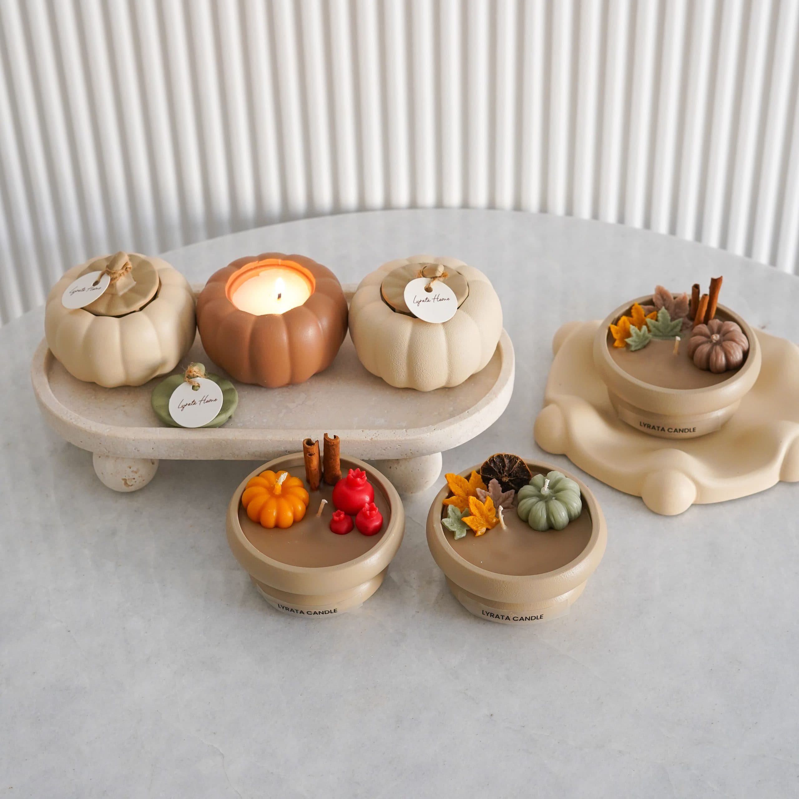 شمع دست ساز ظرفی دو طبقه سنگ مصنوعی کدو