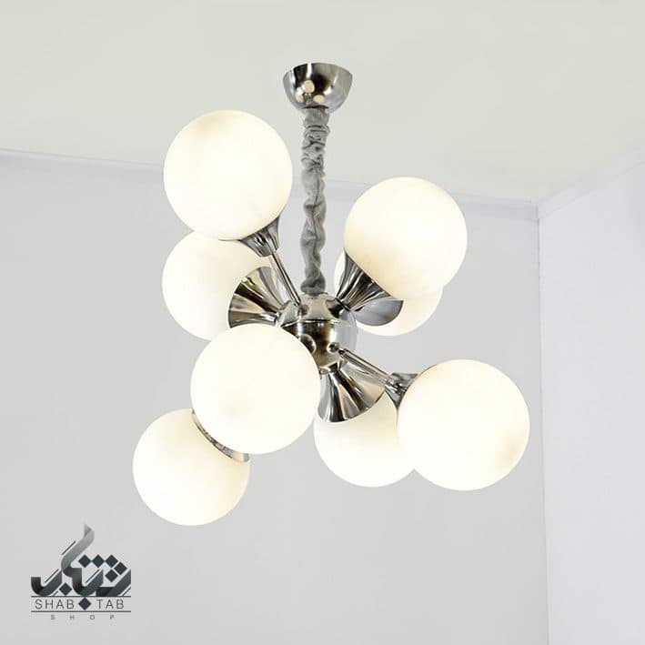 لوستر آویز مدرن هشت شعله مولکولی استیل کد 673 SHJ