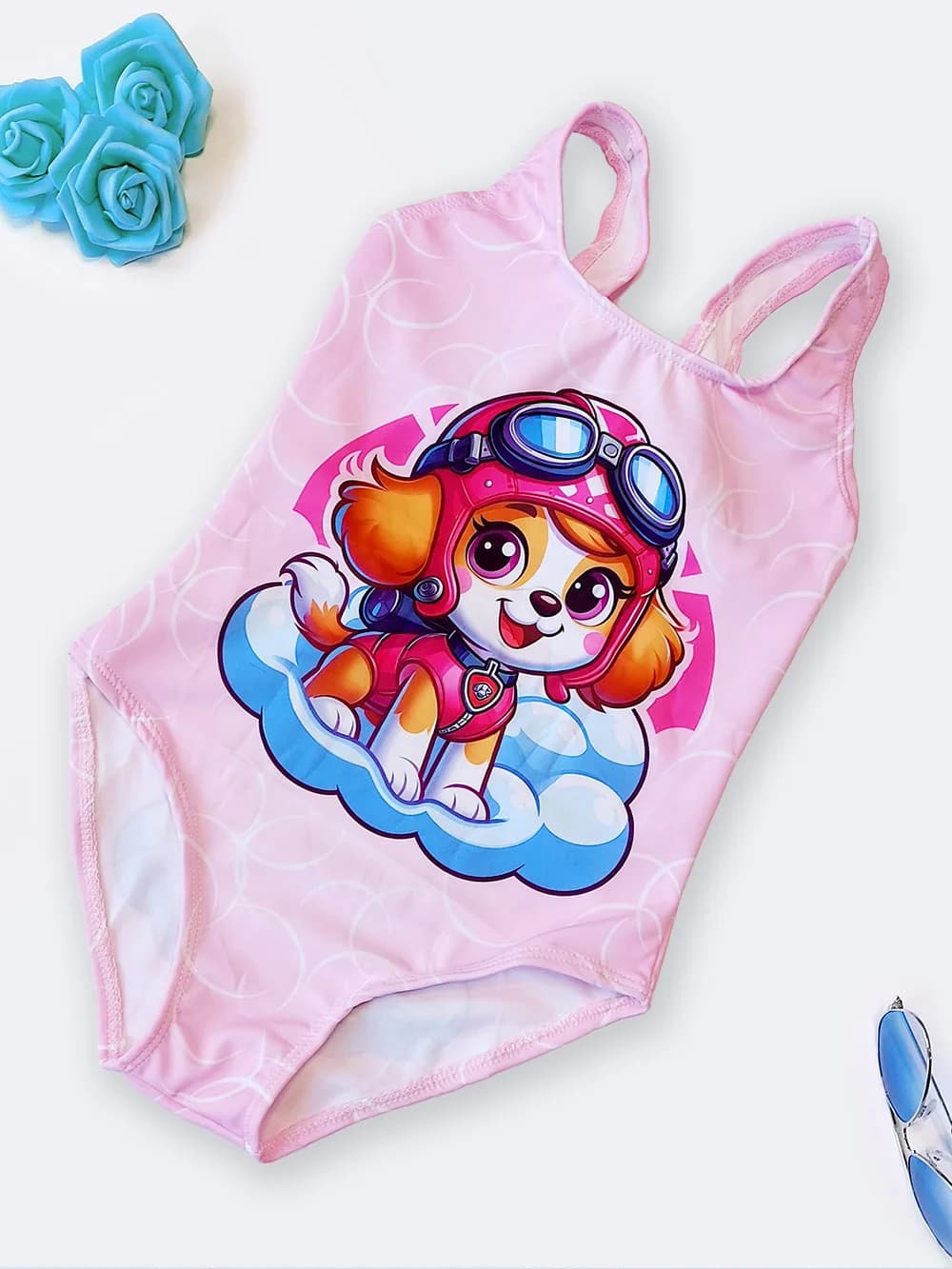مایو بچه گانه دخترانه برای استخر بند پشت قهرمانی طرح هاپو اسپیدو ( Speedo ) صورتی