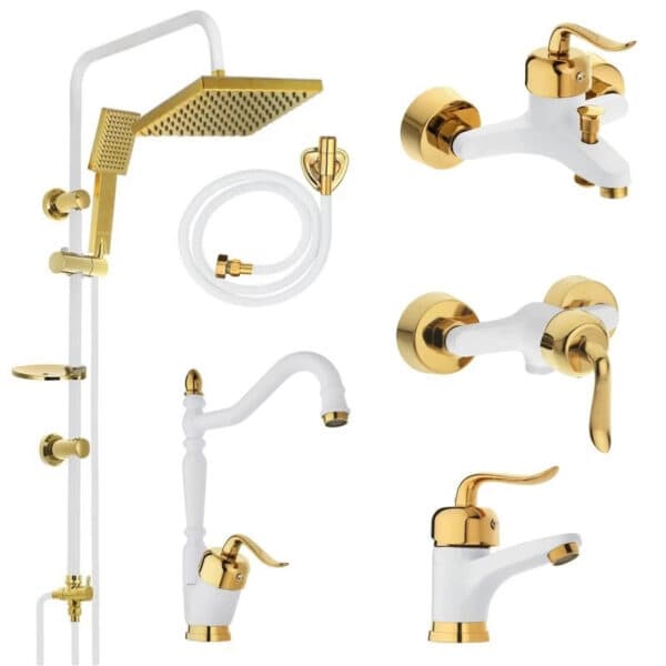 ست شیرآلات تیدومکث مدل هلنا سفید طلایی کد 800 مجموعه 6عددی