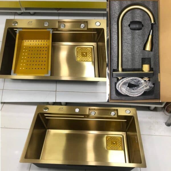 سینک ظرفشویی استیل توکار مدل پیانویی طلایی مات