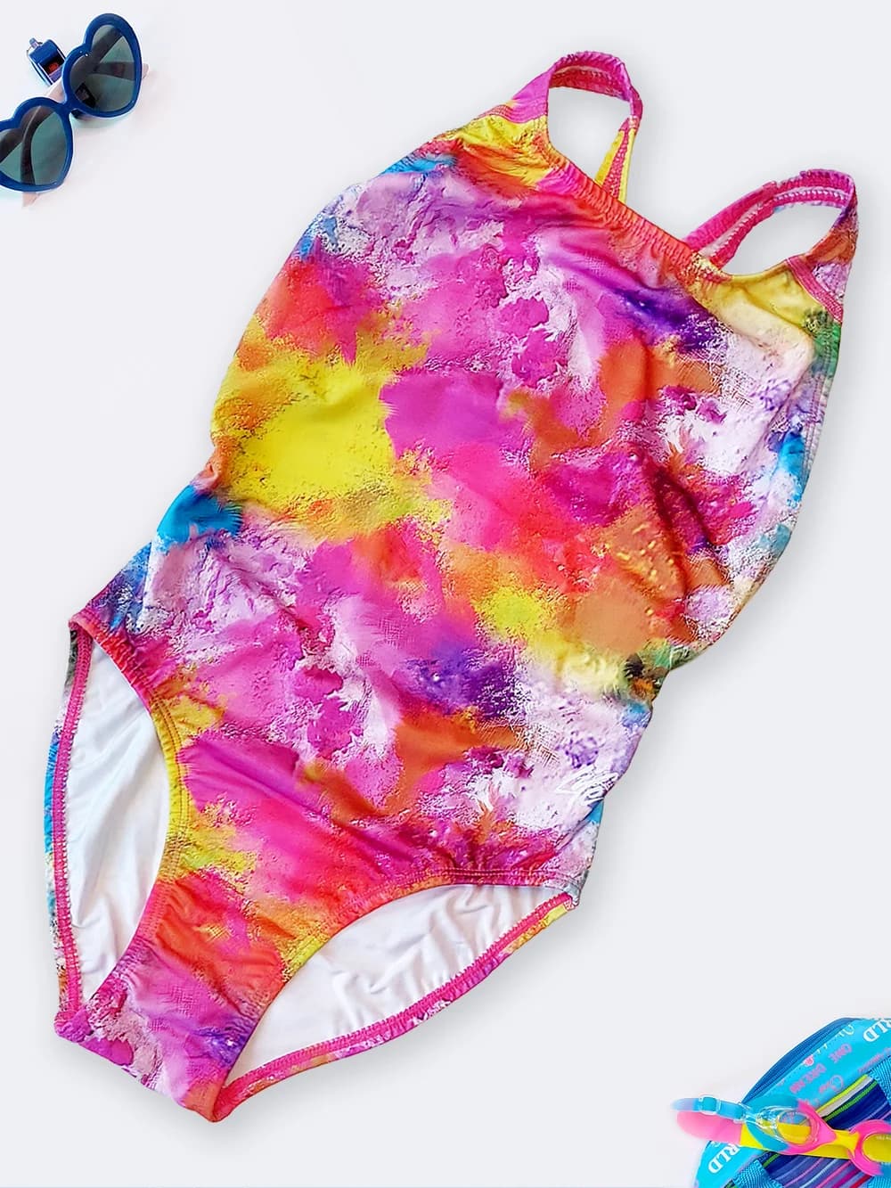 مایو دخترانه پشت بند قهرمانی اسلیپ بچگانه و نوجوان طرح آبرنگ برند لایف ( Life ) چند رنگ