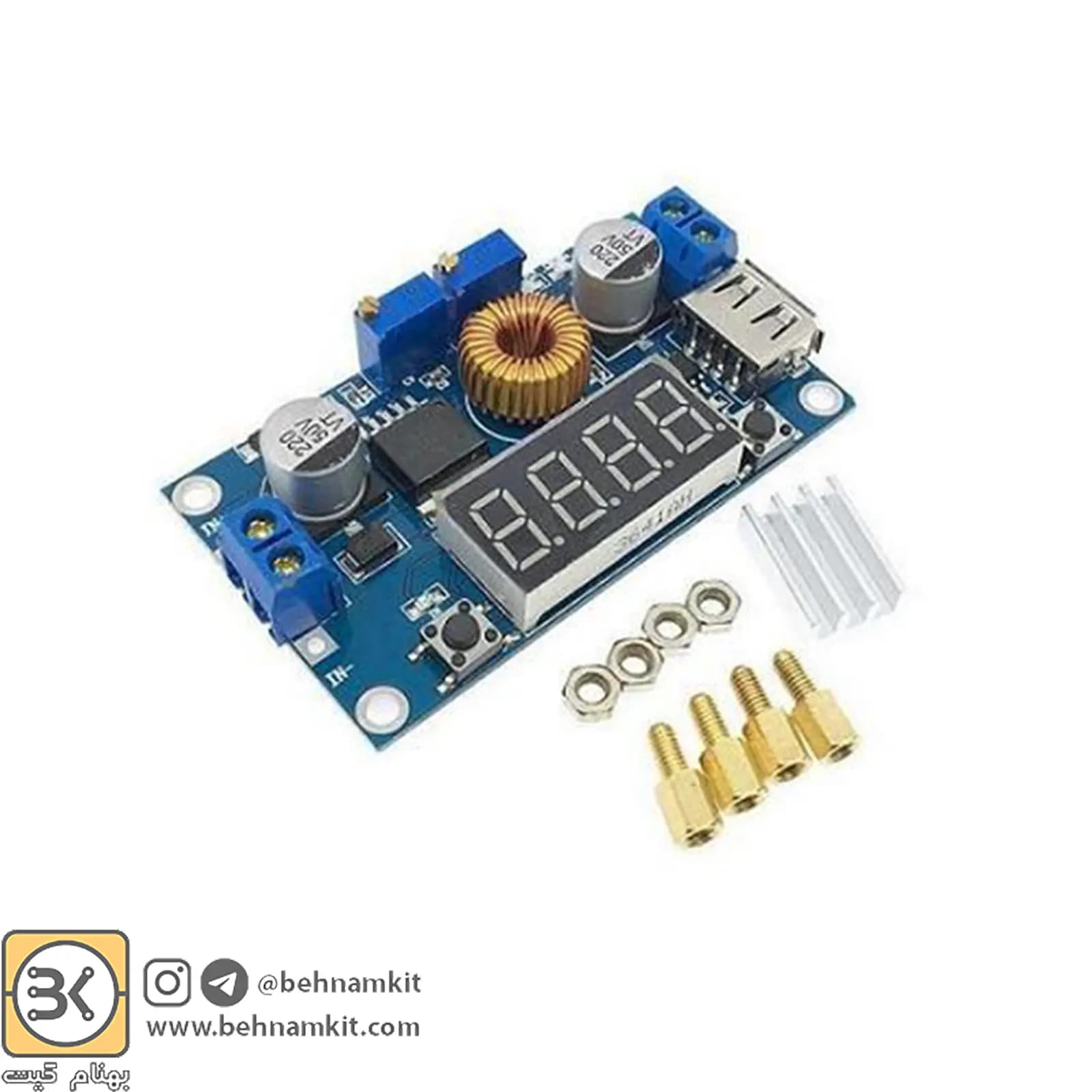 ماژول رگولاتور DC به DC کاهنده 5 آمپر XL4015 داری نمایشگر و قابلیت تنظیم ولتاژ خروجی
