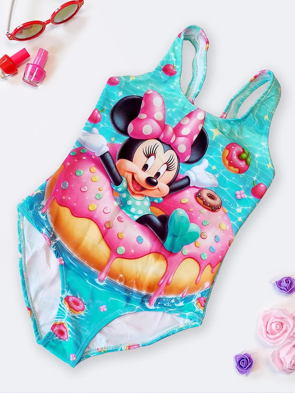 مایو دخترانه برای استخر طرح کارتونی میکی موس اسپرت مدل اسلیپ اسپیدو ( Speedo ) بند قهرمانی آبی