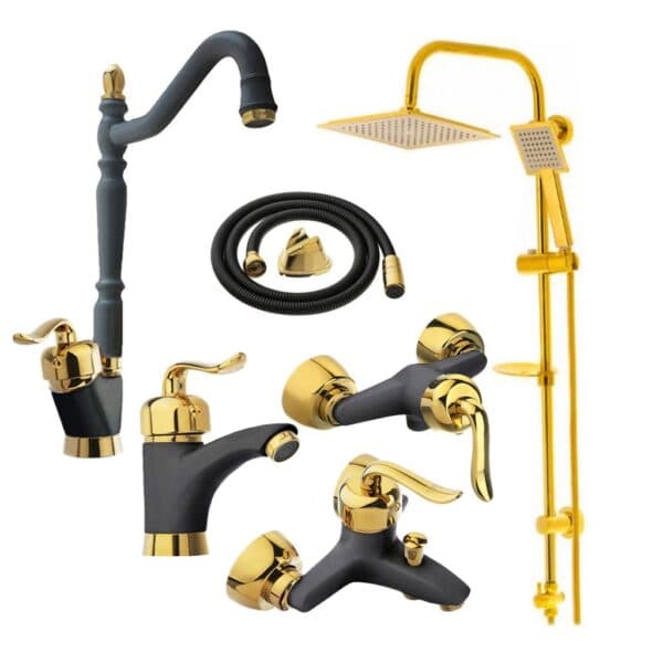 ست شیرآلات قاجاری طلایی مجموعه 6عددی به همراه علم دوش دوکاره