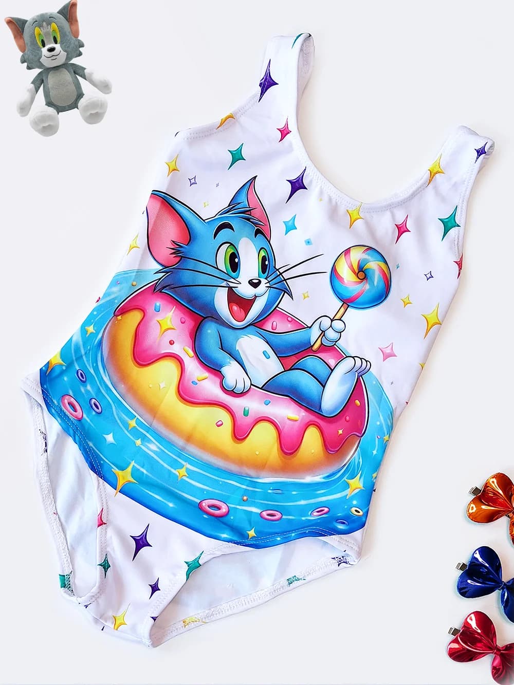 مایو دخترانه برای استخر طرح تام و جری اسلیپ شیک برند اسپیدو ( Speedo ) سفید