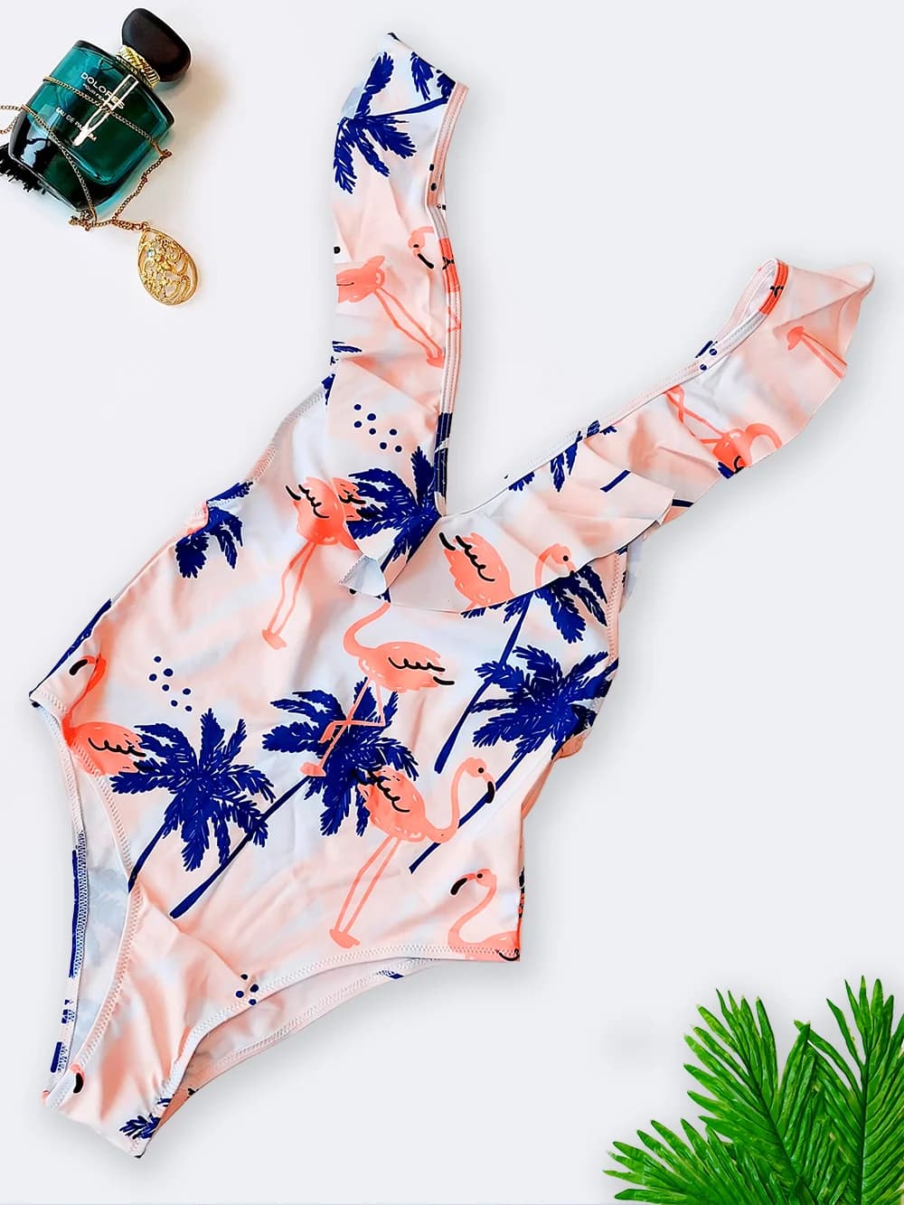 مایو اسلیپ دخترانه نوجوان فانتزی شیک و خاص یک تکه به رنگ نارنجی و سفید