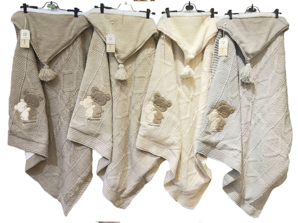 پتو بافت کلاهدار توکرکی طرح خرس تدی و عروسک ماماسی Mama See