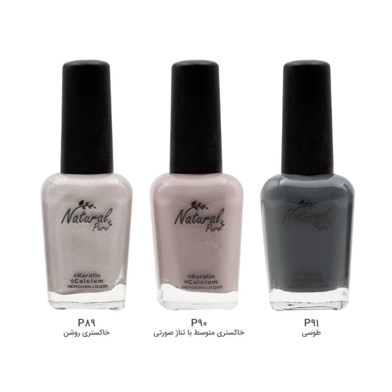 لاک ناخن کد P سری رنگ های خاکستری و طوسی نچرال پیور