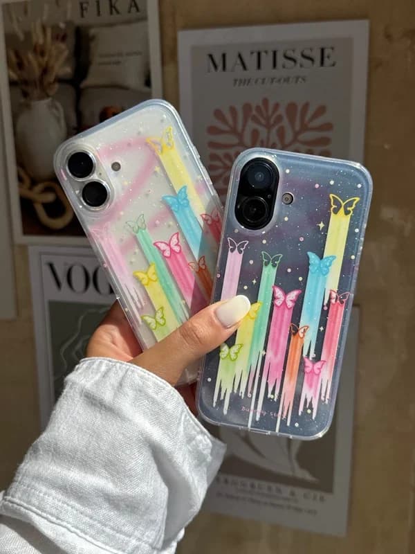 قاب گوشی آیفون پروانه رنگین کمونی