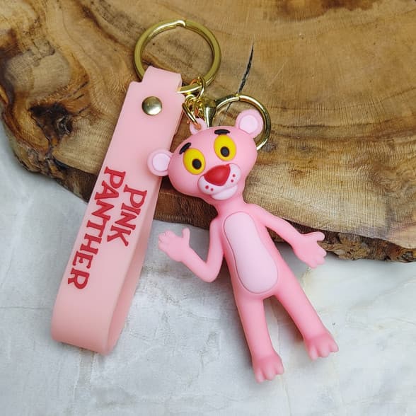 جاکلیدی سیلیکونی وارداتی درجه یک طرح پلنگ صورتی همراه با بند آویز