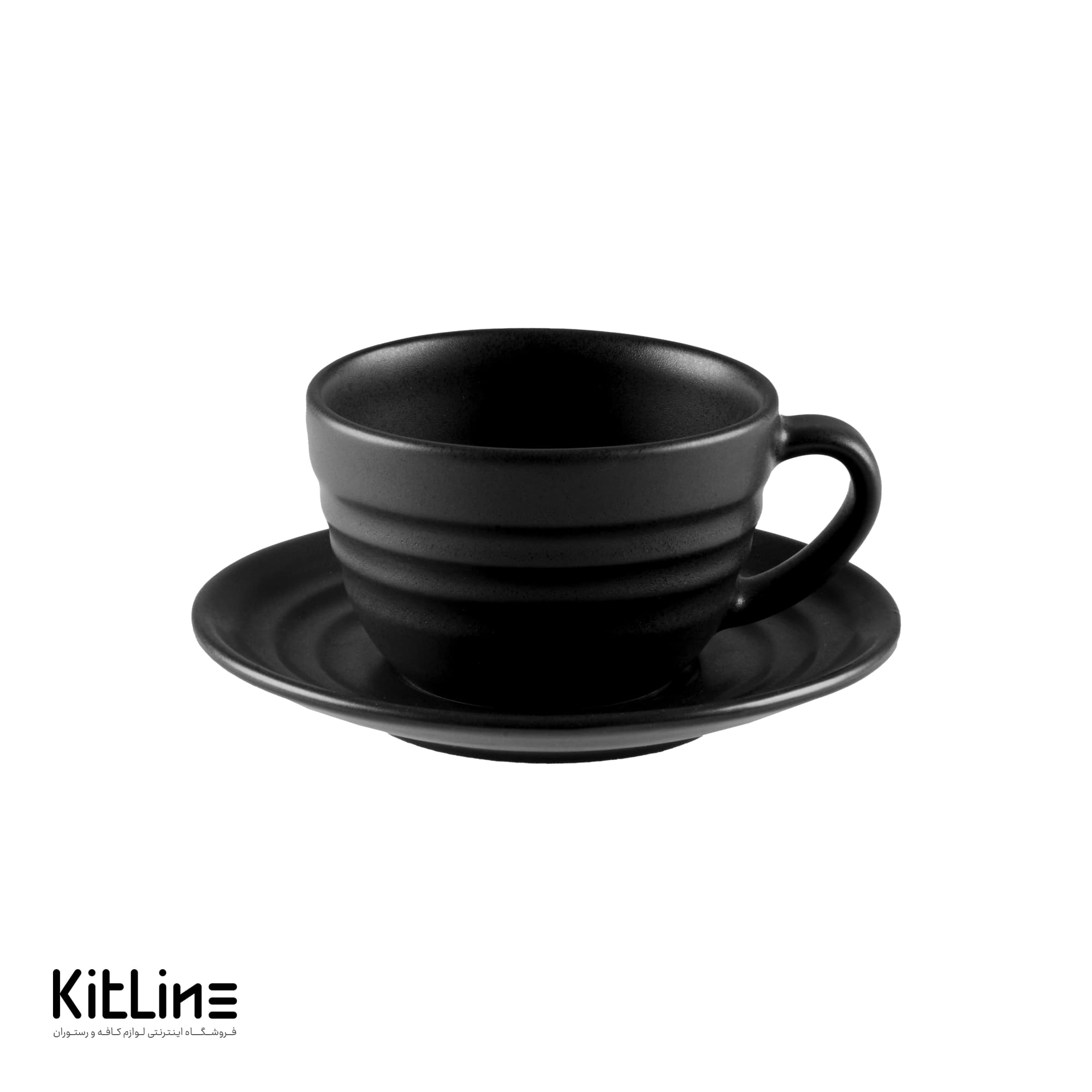 فنجان و نعلبکی لاته پرسلین ۳۰۰ میلی لیتری مشکی آرتیزان مدل رینگ