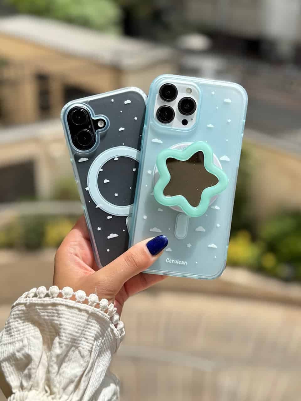 قاب آیفون ابر آبی با پاپ سوکت ستاره