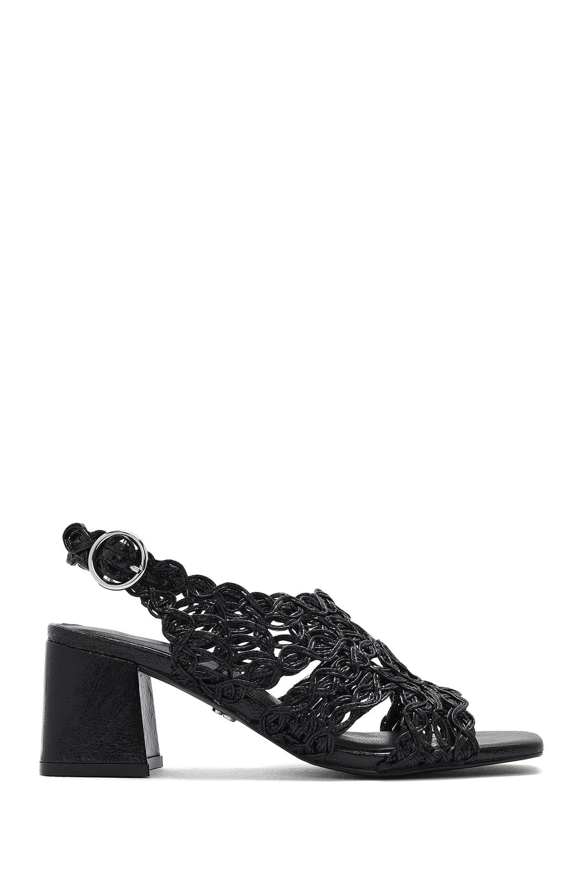 صندل زنانه مشکی متالیک بافت‌دار پاشنه‌نازک کوتاه دری مد