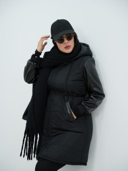 کاپشن آستین چرم گارنت کد6460