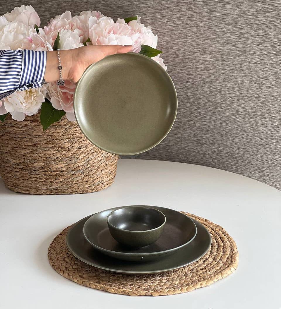 سرویس غذاخوری تک نفره طرح ایکیا – رنگ ری اکتیو زیتونی